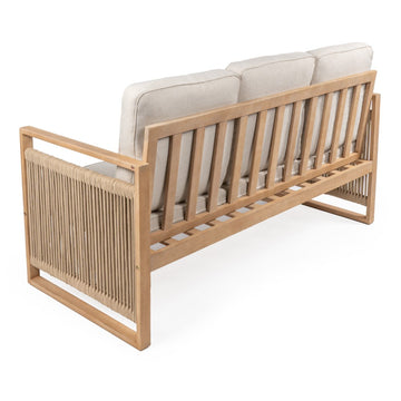 Gable 3-Seat Mid-Century Modern Roped Acacia Wood Outdoor Sofa with Cushions - JONATHAN Y